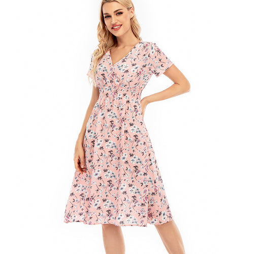 Maxi dress for women with floral patterns and an elastic waistband Amarae