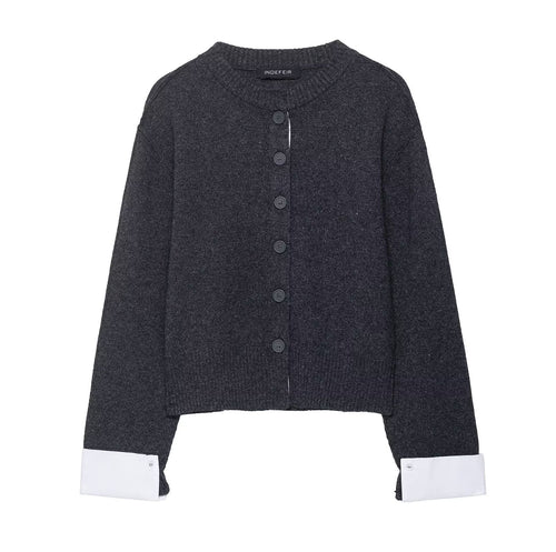 Ladies comfortable knit cardigan with stylish contrasting sleeves Amarae