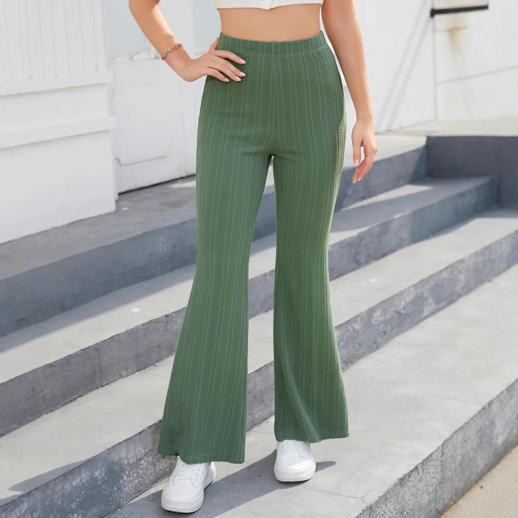High-waisted flared pants for women with textured knit pattern Lune London