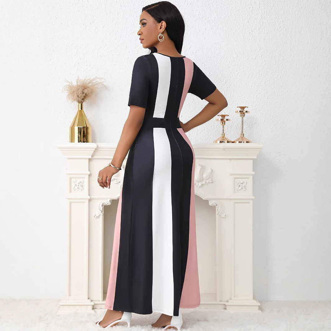 Maxi dress for women with a trendy color-blocked striped design and practical pockets Lune London
