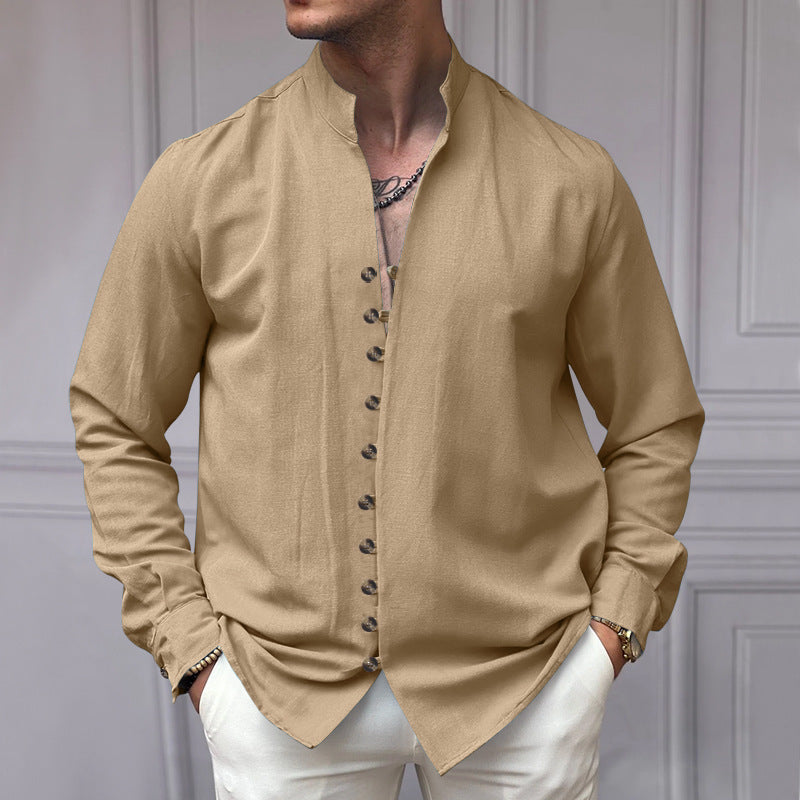 Long sleeve shirt for men with button placket and trendy high collar Lune London