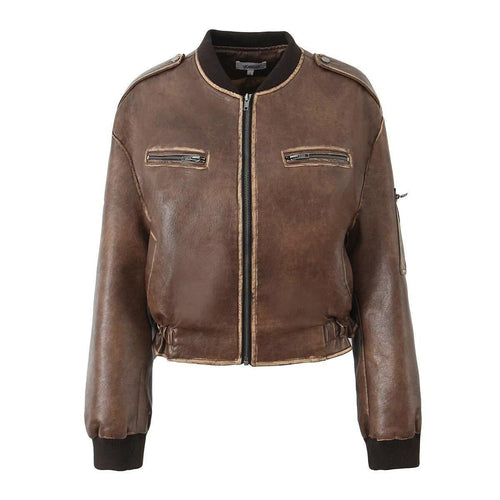 Biker jacket in faux leather for women with elegant striped details Amarae