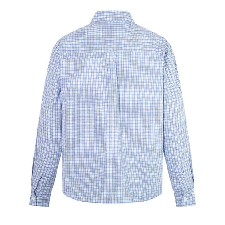 Men's Checked Cotton Long Sleeve Shirt in Relaxed Fit with Kent Collar Amarae