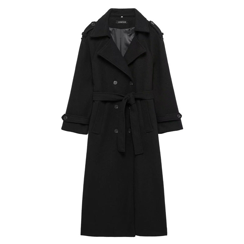 Ladies Elegant wool trench coat with double-breasted buttons and belted waist Lune London