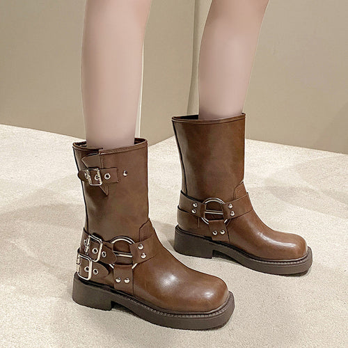 Ladies' boots with fashionable buckles and non-slip sole Amarae