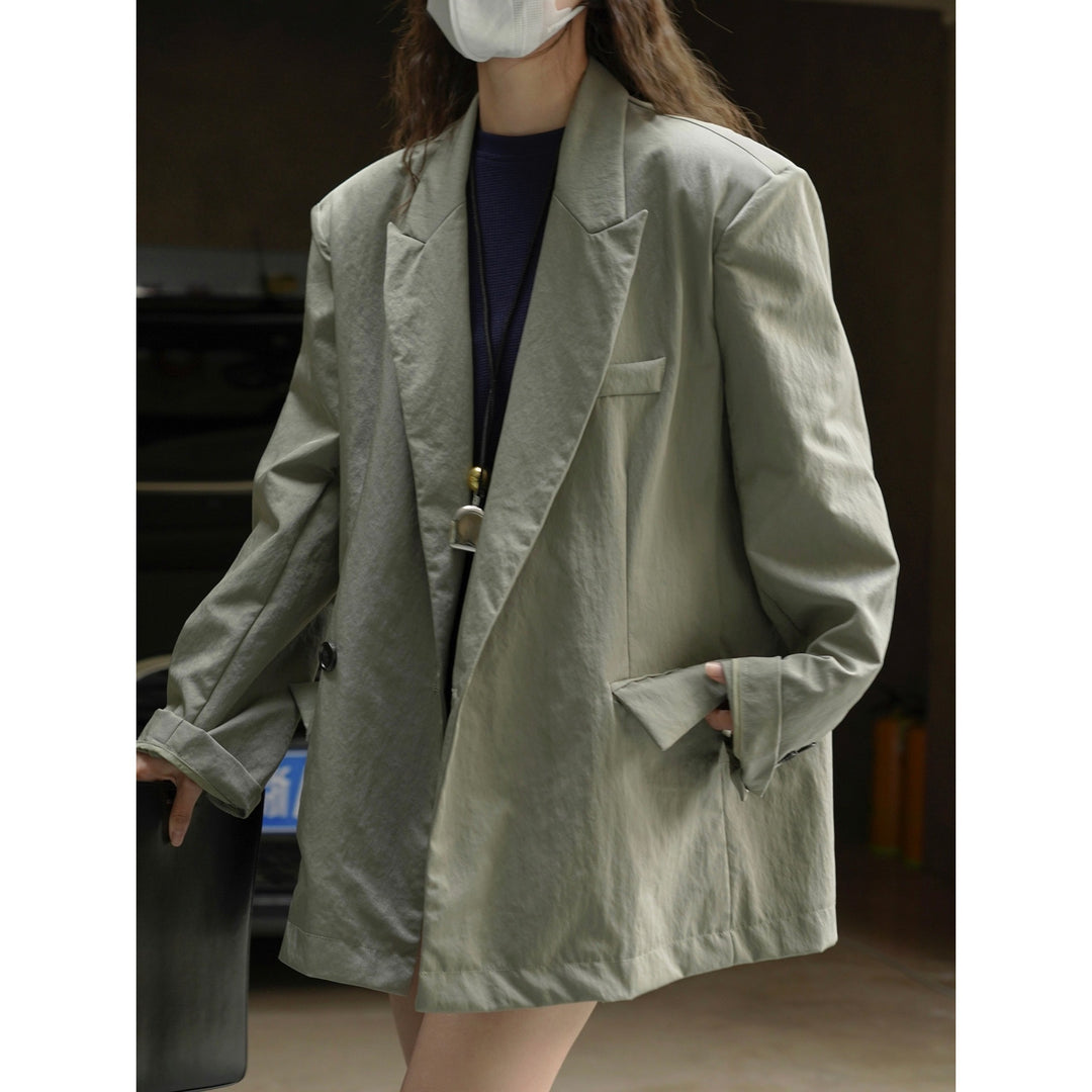 Women Light Oversized Blazer in Washed Twill with Wide Lapel Line Amarae