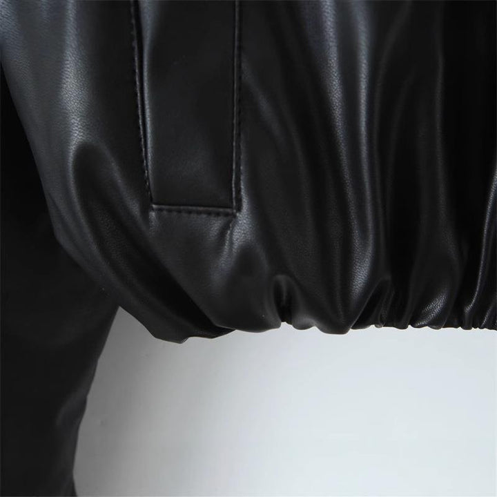Cropped faux leather women's jacket with practical pockets and elastic waistband Lune London