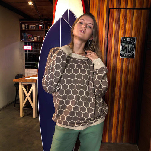 Sweater femme à motifs avec un joli motif en nid d'abeille et coupe loose Chic & Stil