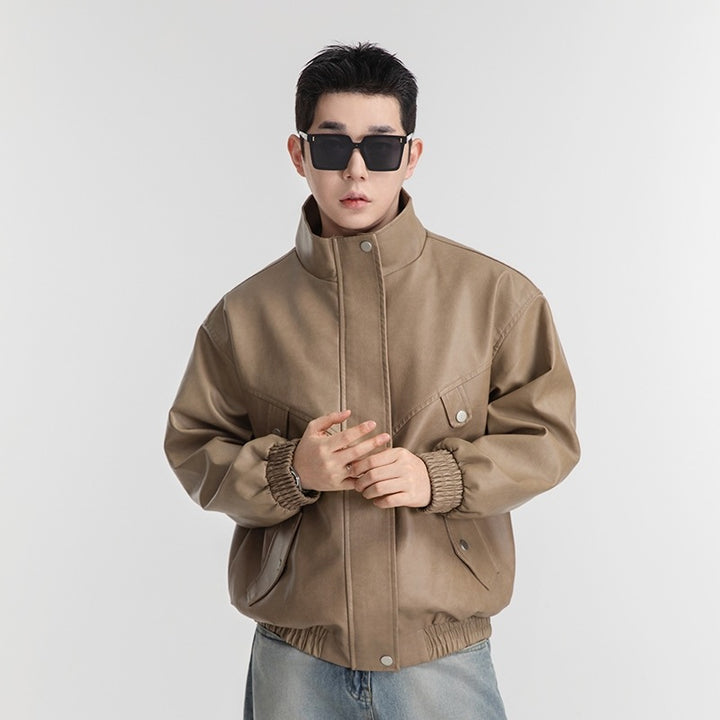 Men's faux leather jacket with a casual look featuring practical flap pockets Lune London