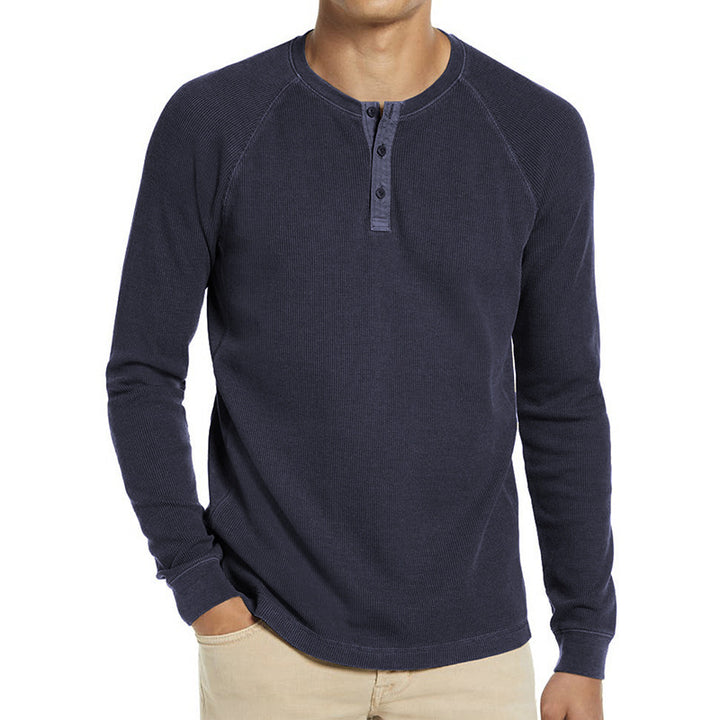 Men's Long Sleeve Henley T-Shirt in Breathable Cotton Blend with Button Placket Lune London