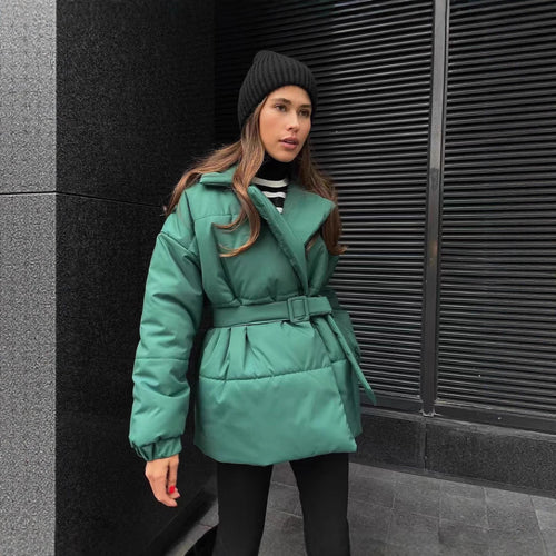 Quilted transition jacket for women with a belted waist and warm inner lining Amarae