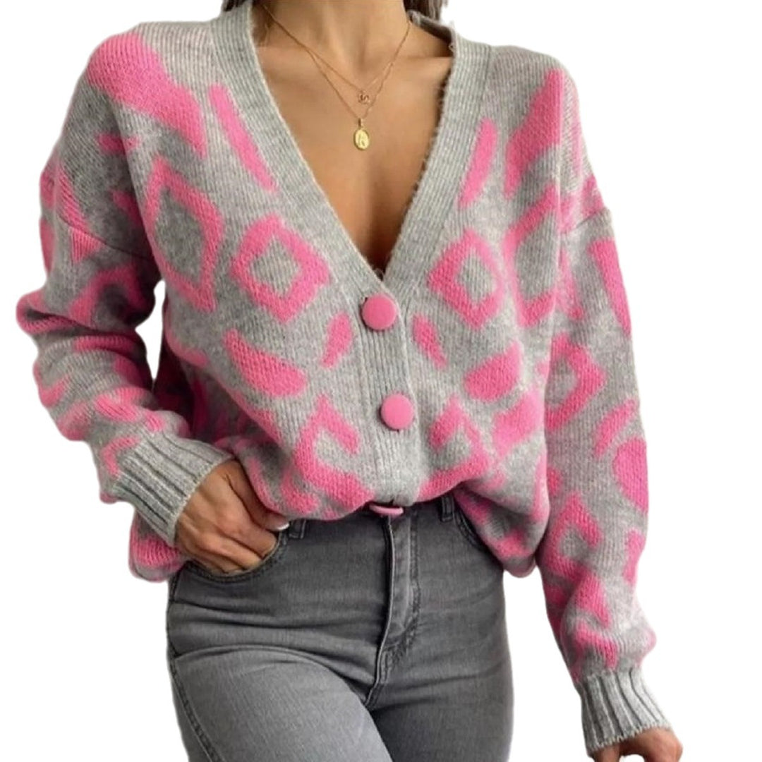 Cardigan en tricot épais pour femmes avec motif léopard moderne et inserts boutonnables Chic & Stil