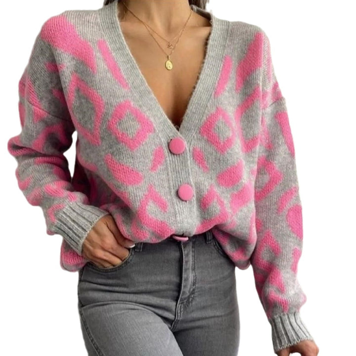 Cardigan en tricot épais pour femmes avec motif léopard moderne et inserts boutonnables Chic & Stil
