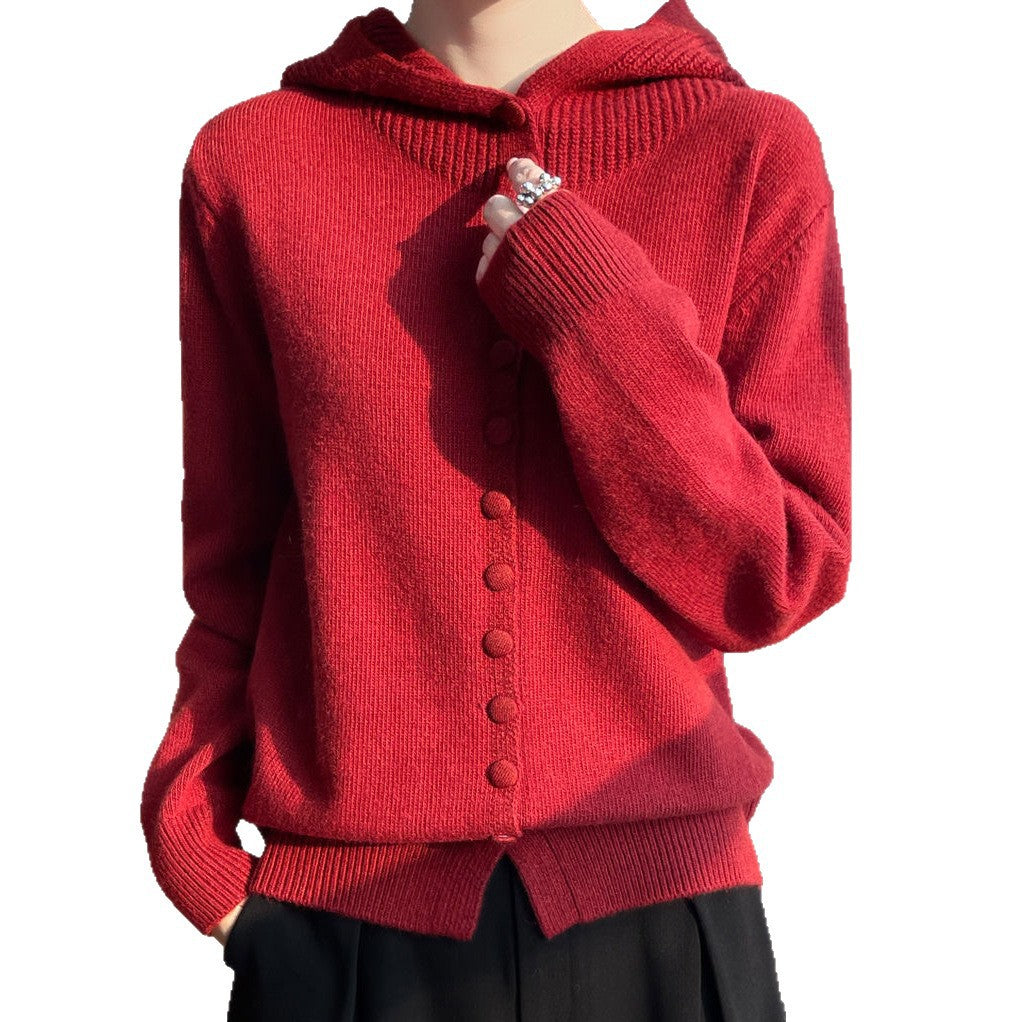 Cardigan pour femmes avec capuche et fermeture à boutons continue Chic & Stil