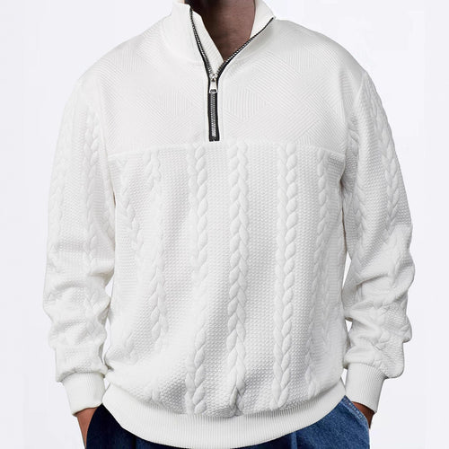 Sporty fleece pullover for men with high collar and stylish braided design Amarae