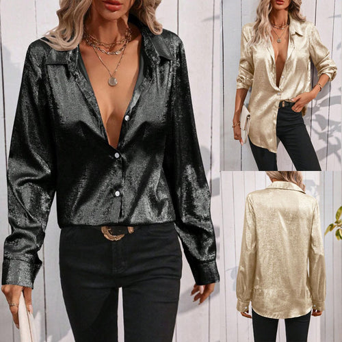 Elegant blouse for women in sparkling fabric with classic collar Amarae
