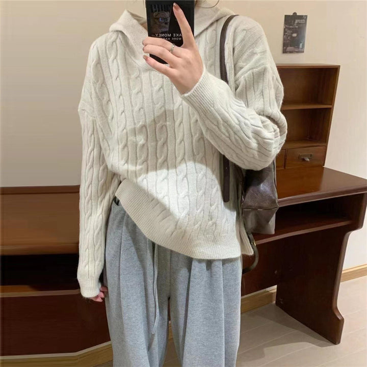 Cozy knitted hoodie with cable knit pattern for women Lune London