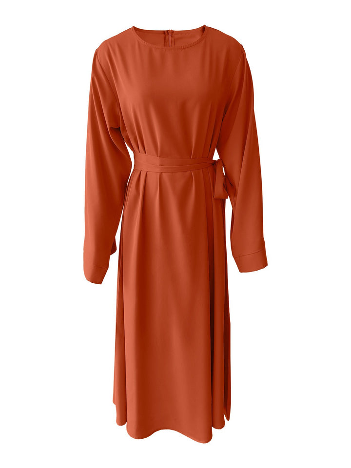 Midi dress for women with an elegant waist belt and long sleeves Lune London