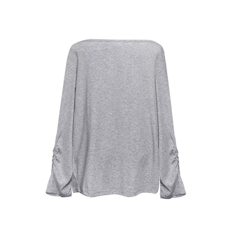 Women Long Draped Long Sleeve Shirt with Waterfall Collar and Gathered Sleeves Amarae