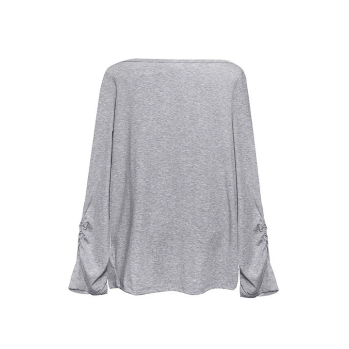 Women Long Draped Long Sleeve Shirt with Waterfall Collar and Gathered Sleeves Amarae