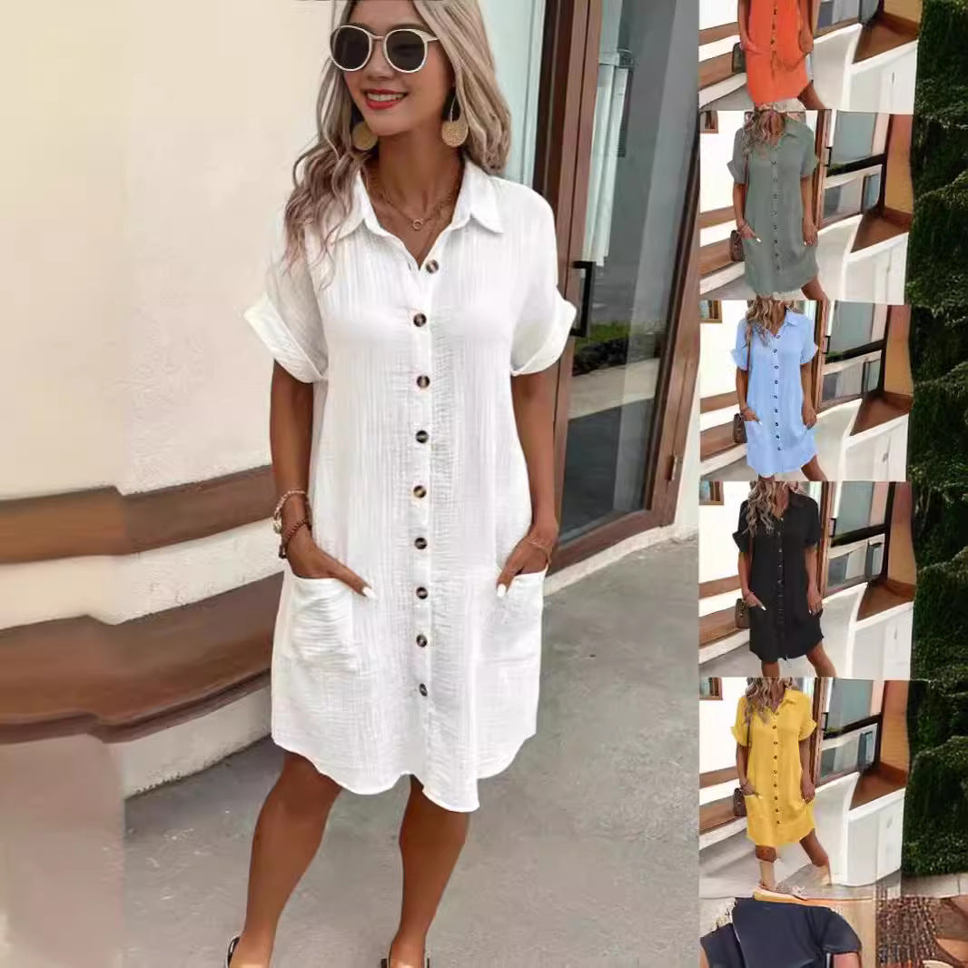 Button-down shirt dress for ladies in breathable cotton with pockets Lune London