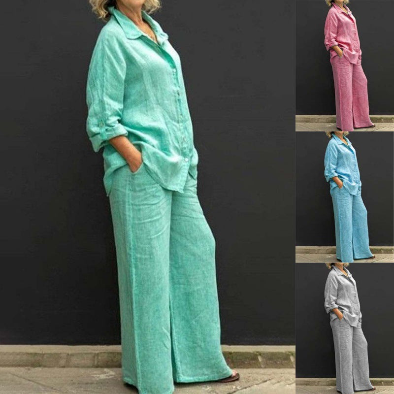 Women's Relaxed-Buttondown-Shirt and High-Waist-Palazzo in Linen Look Amarae