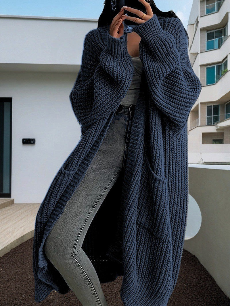 Ladies Long knitted cardigan with side pockets and relaxed fit Lune London