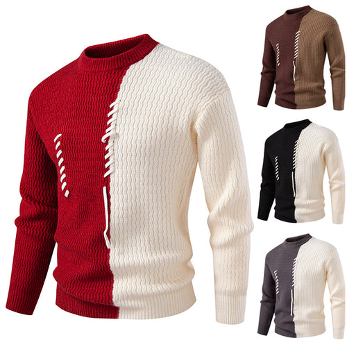 Chunky knit sweater for men with asymmetric pattern and decorative detail Amarae