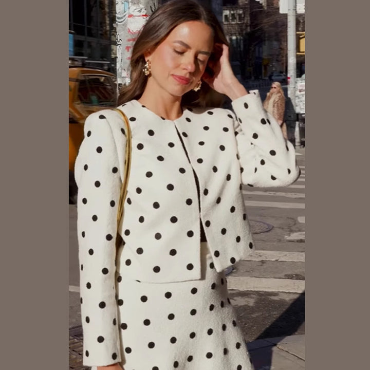 Women Two-Piece Boucle Set with Cropped Jacket and A-Line Mini Skirt Amarae