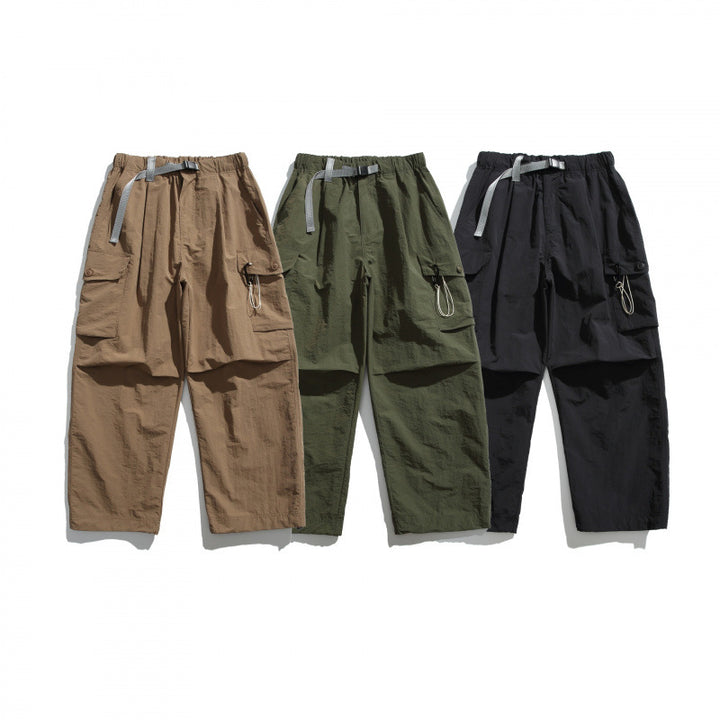 Men's Utility Cargo Pants with Wide Leg, Elastic Waistband and Multiple Pockets Amarae