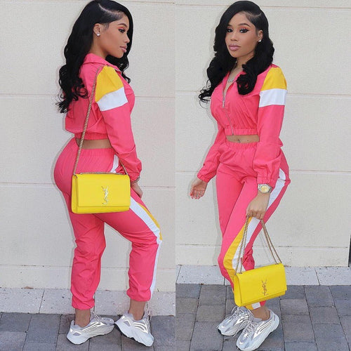 Ladies Trendy Sports Set with Colorblock Design and Elastic Waist Amarae