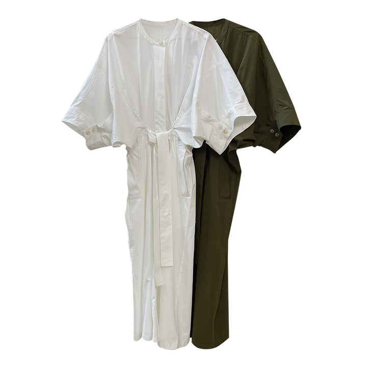 Women's Long Wrap Dress made of Cotton Blend with Wide Kimono Sleeve Amarae