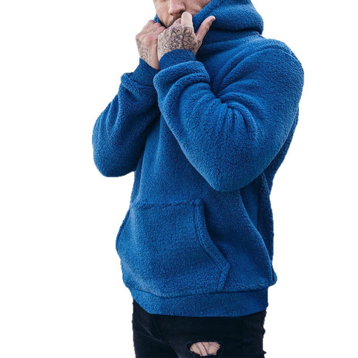 Men's hooded sweatshirt in soft teddy material with a practical kangaroo pocket Lune London