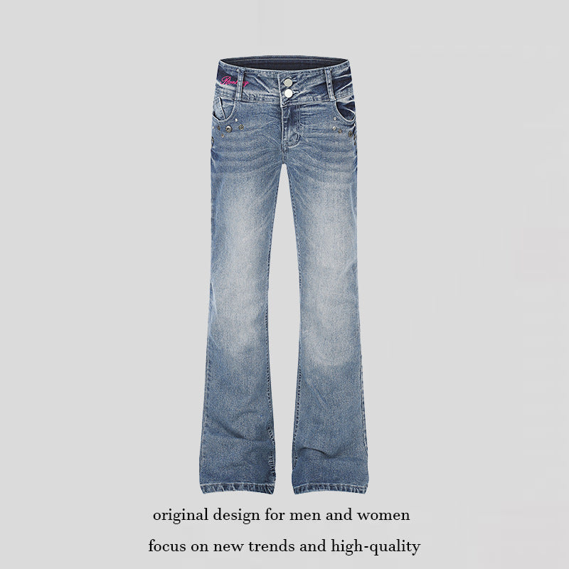 Women's High-Waist Flared Jeans with Wide Leg, Double Button and Stud Detail Amarae