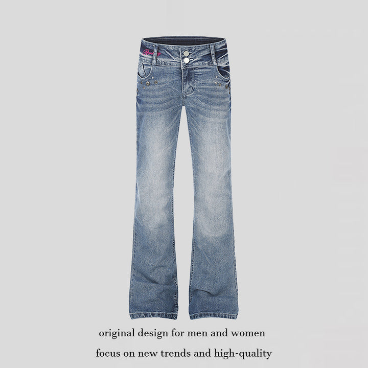 Women's High-Waist Flared Jeans with Wide Leg, Double Button and Stud Detail Amarae