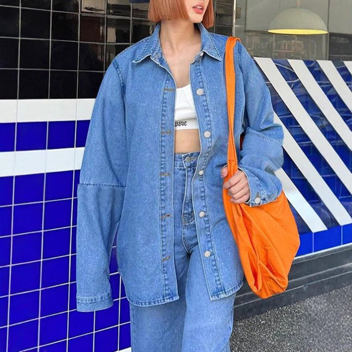 Women's Oversized Denim Shirt Jacket in Co-Ord Look with Loose Fit Amarae