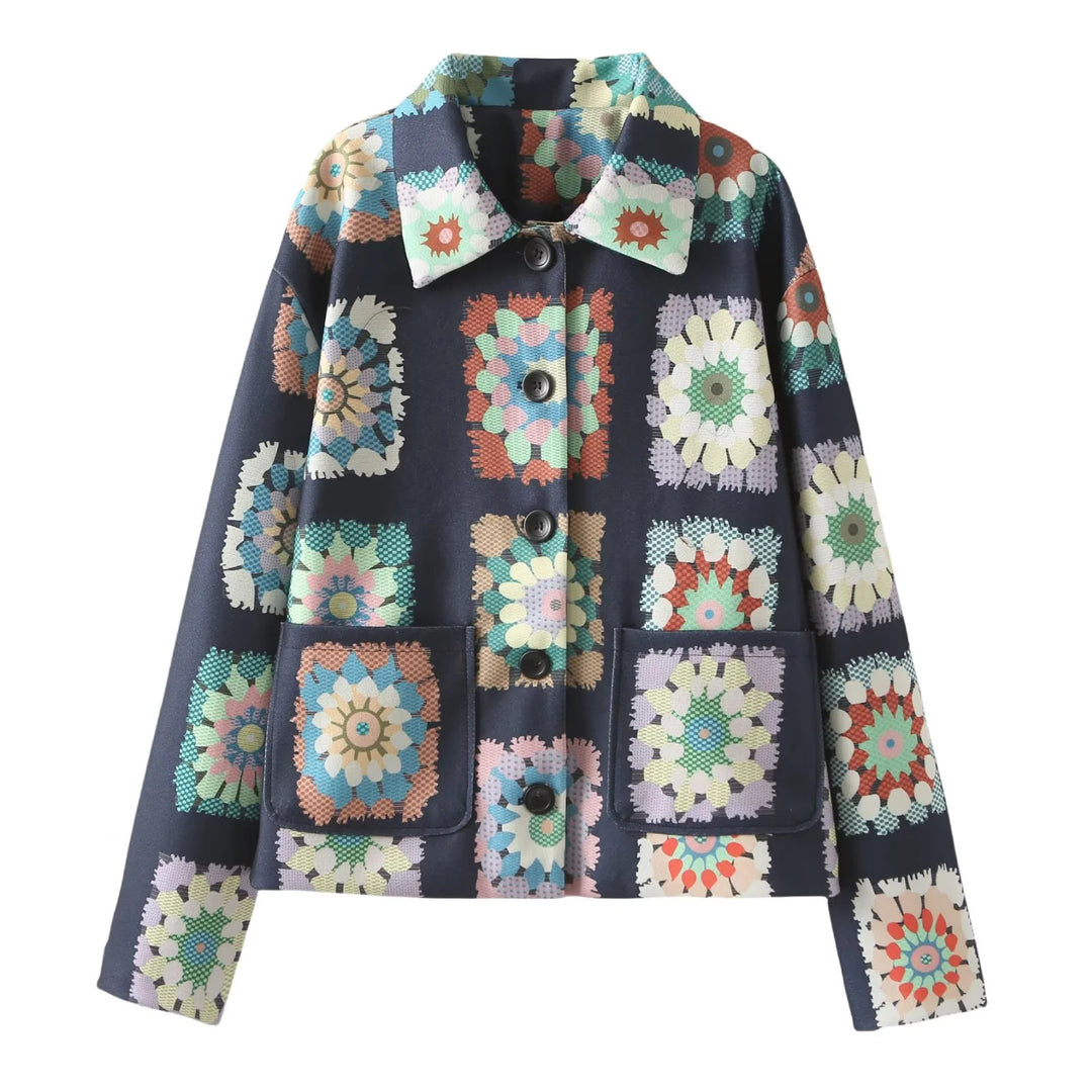 Fashionable women's jacket with floral pattern and practical pockets Lune London