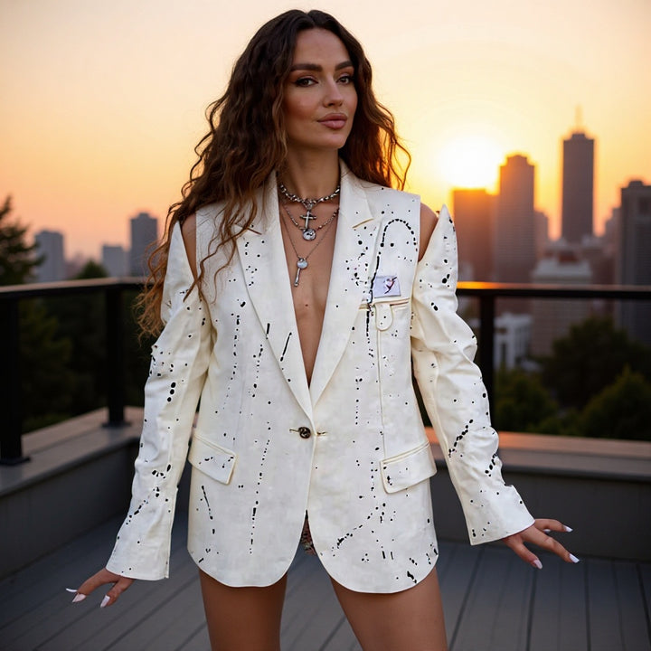 Women's Oversized Blazer with Cut-Out Shoulders and Color Splash Look Amarae