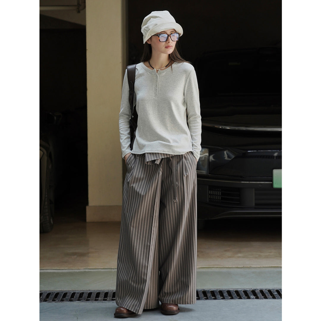 Women's Long Sleeve Henley Shirt with Snap Placket Amarae