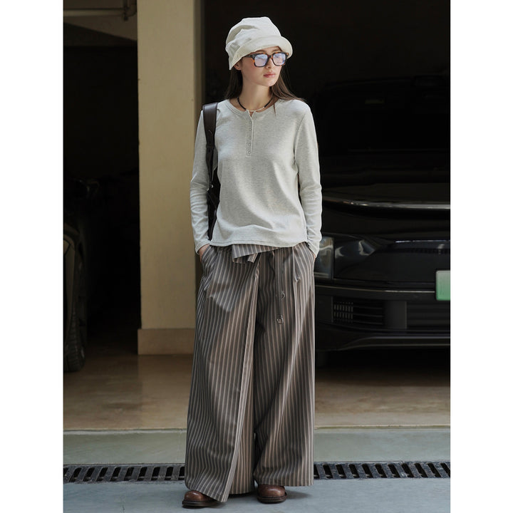 Women's Long Sleeve Henley Shirt with Snap Placket Amarae
