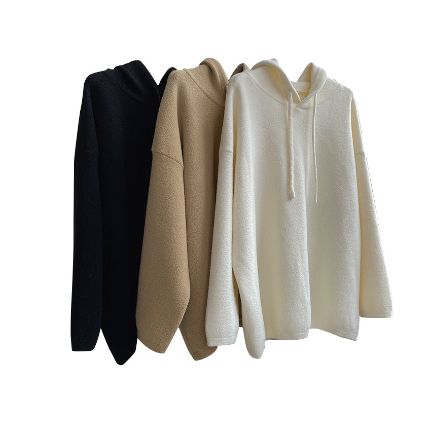 Women's Cozy Wool Blend Hoodie in Boxy A-Line Cut with Drawstring Hood