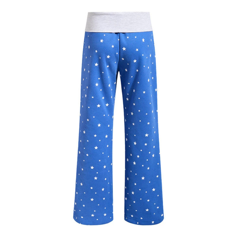 Women's lounge pants with wide leg, high ribbed waistband and star print Amarae