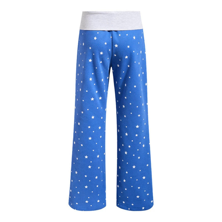Women's lounge pants with wide leg, high ribbed waistband and star print Amarae
