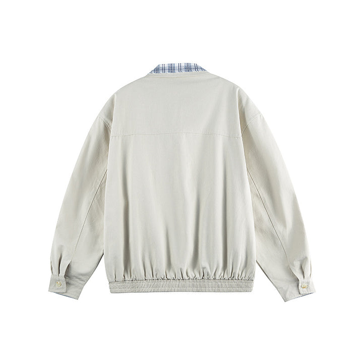 Unisex Lightweight Zip-Over Jacket in Boxy Cut with Check Collar and Elastic Hem Amarae