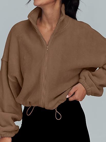 Casual zip fleece sweater for women with high collar Amarae