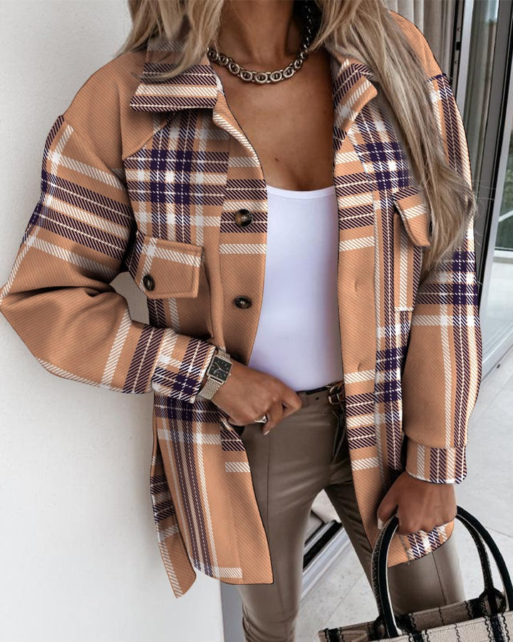 Oversized plaid jacket for women with pockets Amarae