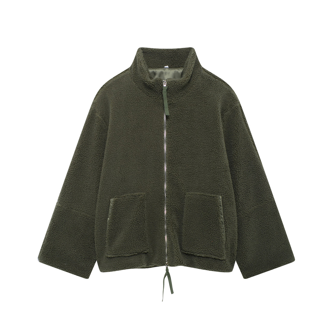 Comfortable fleece jacket for women with a high collar and practical pockets Lune London
