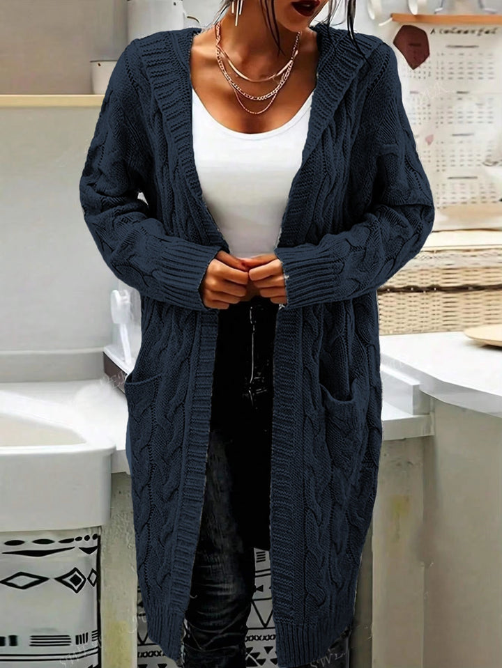 Chunky knit jacket for women with high-quality raised patterns and practical pockets Lune London