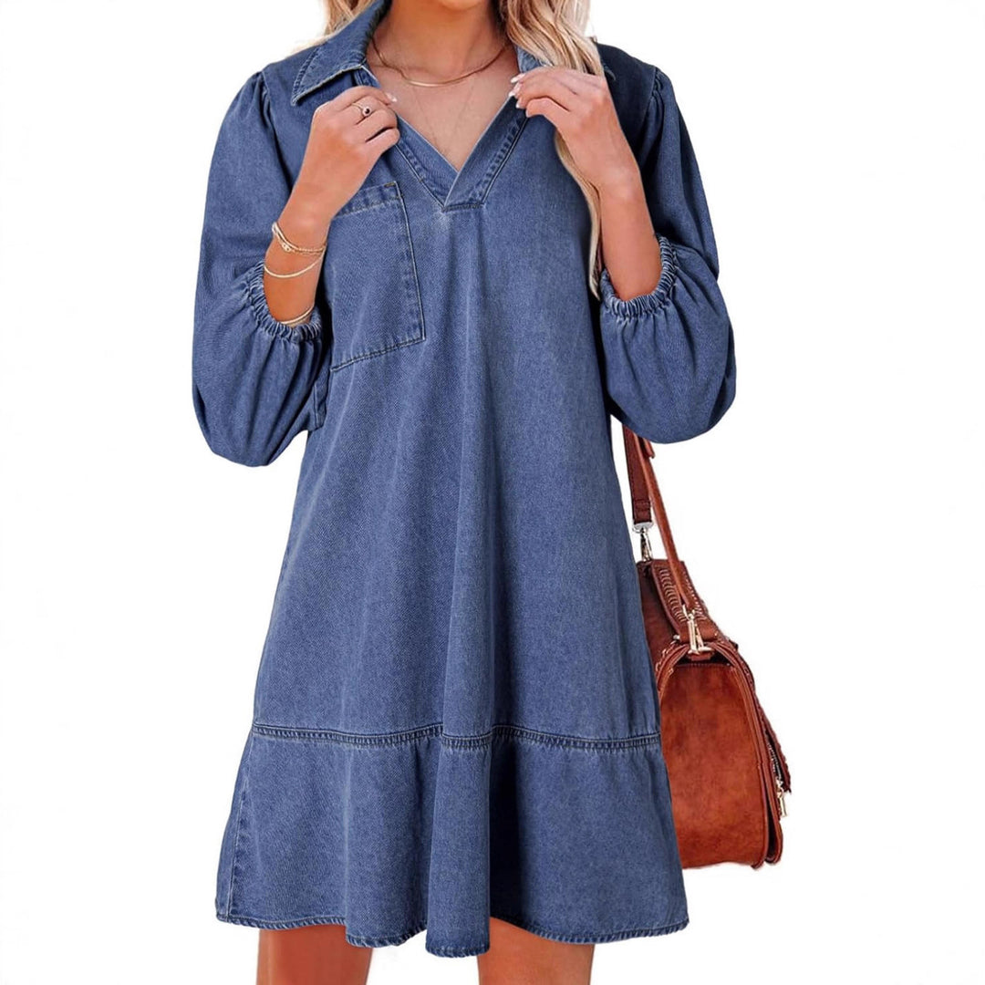 Denim dress for women with voluminous sleeves and a side pocket Lune London