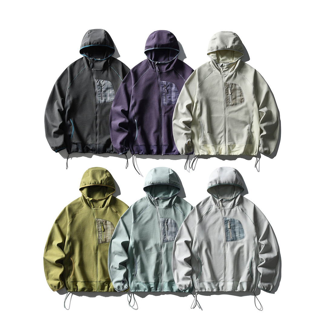 Unisex Lightweight Tech-Fleece Hoodie Jacket with Front Zip, Chest Zip Pocket and Drawstring Hem Amarae